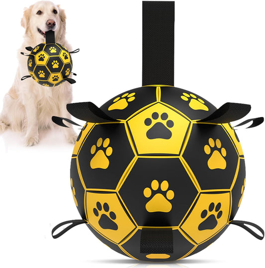 Dog Toys Soccer Ball with Straps - Durable Dog Balls for Large Dogs, Outdoor Dog Toys, Dog Water Toy, Herding Ball, Puppy Dog Birthday Gifts (8 Inch)