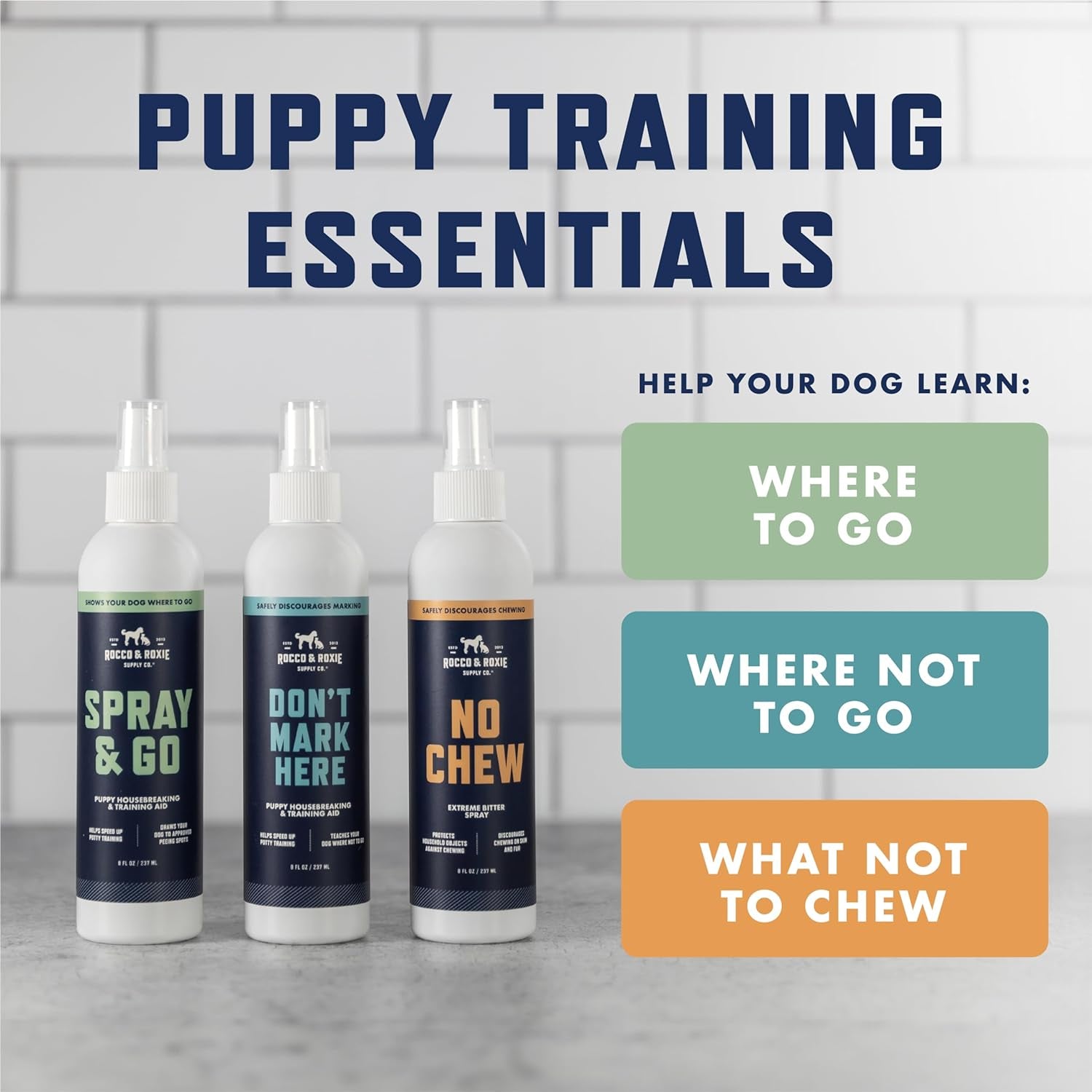 Rocco & Roxie No Chew Spray for Dogs, More Yuck than Bitter Apple, Dog Training & Behavior Aids to Stop Chewing, Best Alcohol-Free anti Chew, Puppy Deterrent Formula for Puppies and Cats