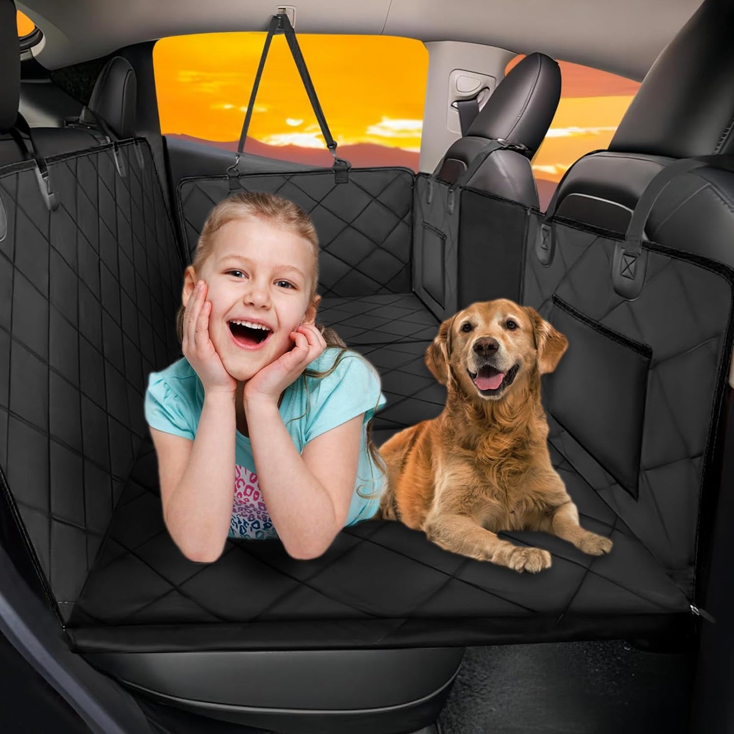 Back Seat Extender for Dogs Truck-Large Space, Truck Dog Seat Cover Back Seat Hard Bottom Holds 400Lbs, Sturdy Pet Seat Covers for Trucks, Waterproof Backseat Dog Hammock for Truck