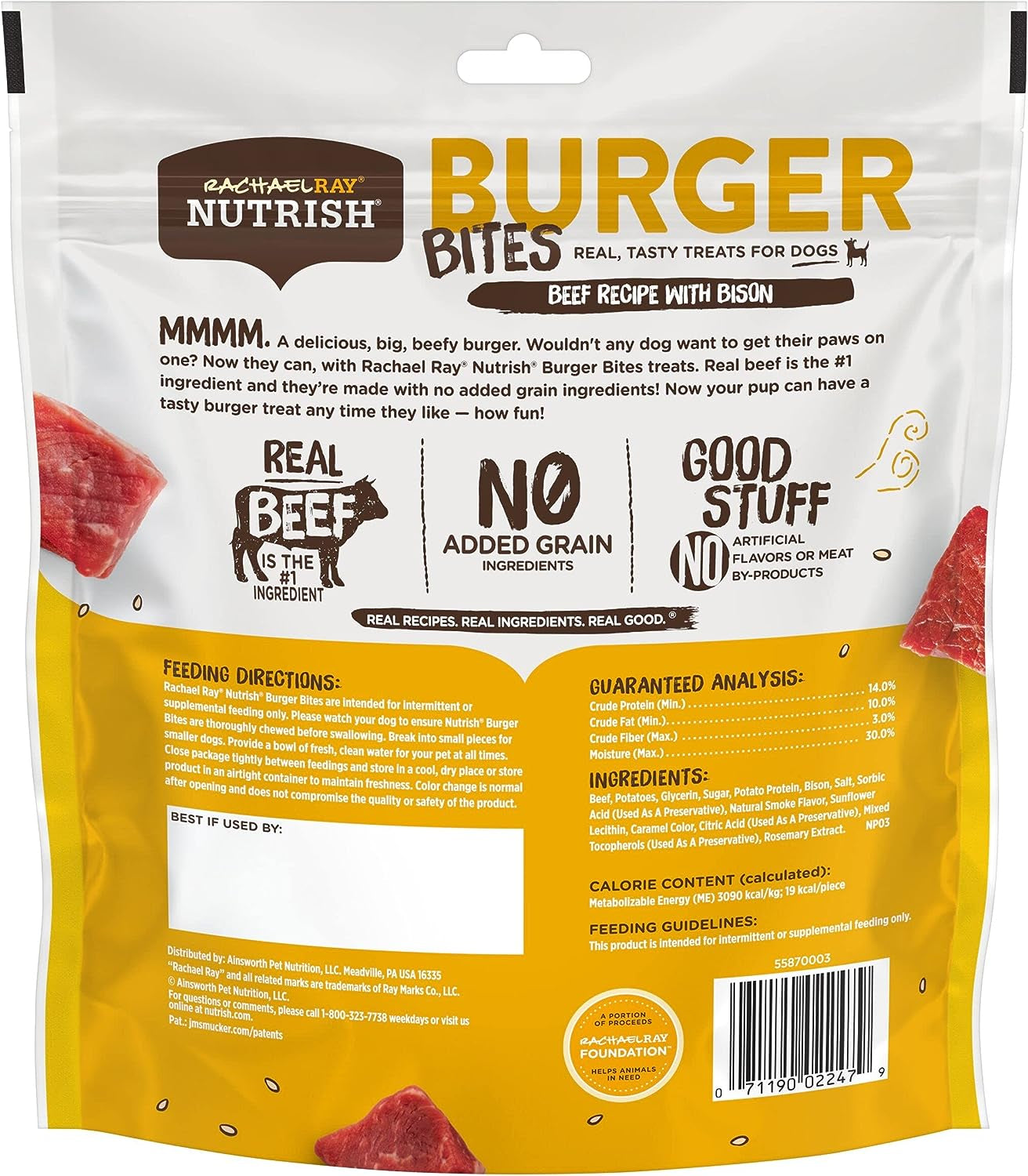 Rachael Ray Nutrish Burger Bites Real Meat Dog Treats, Beef Burger with Bison Recipe, 12 Ounces, Grain Free