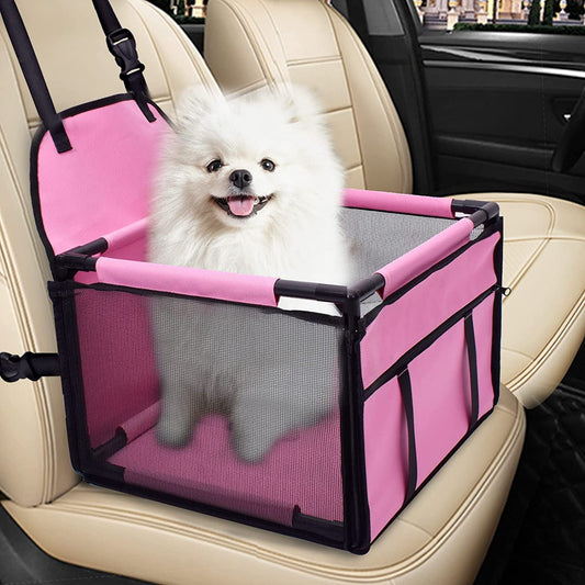 SWIHELP Dog Car Seat Puppy Portable Pet Booster Car Seat with Clip-On Safety Leash and PVC Support Pipe, Anti-Collapse,Perfect for Small Pets