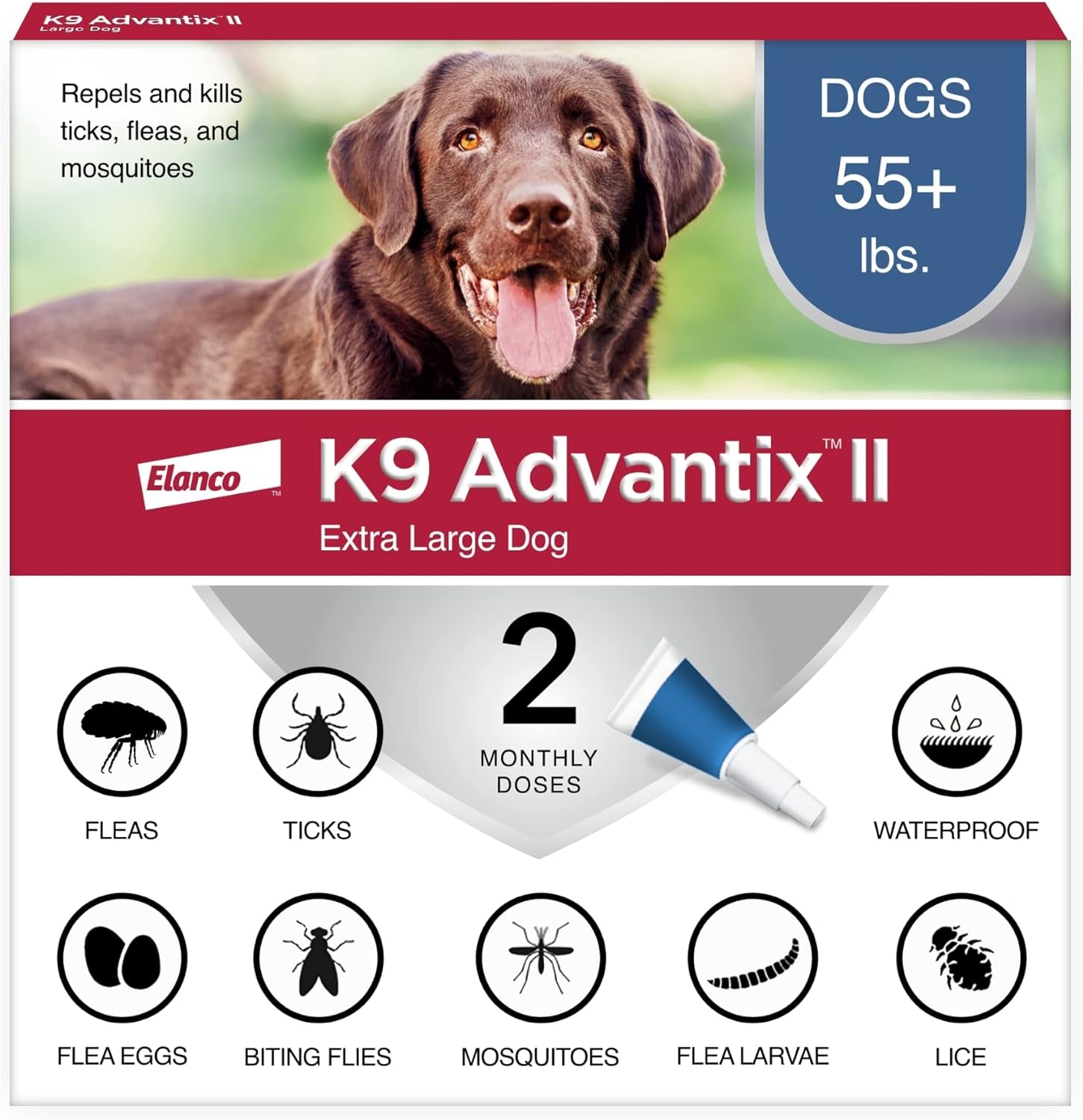 K9 Advantix II XL Dog Vet-Recommended Flea, Tick & Mosquito Treatment & Prevention | Dogs over 55 Lbs. | 2-Mo Supply