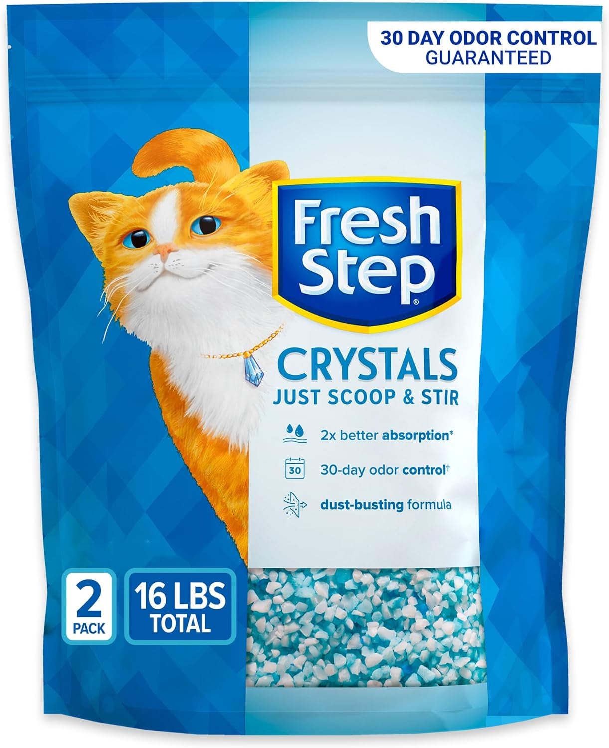 Fresh Step Crystals, Premium Cat Litter, Scented, 16 Lbs Total, (2 Pack of 8Lb Bags) (Package May Vary)