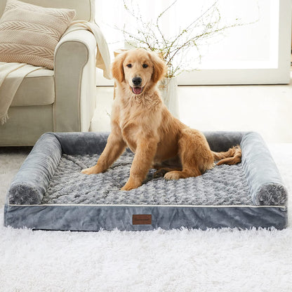 BFPETHOME Extra Large Dog Bed, Jumbo Dog Bed with Removable Cover, Waterproof Lining, Egg-Crate Foam Pet Sofa Bed, 48X35X7 Inches, Dark Grey