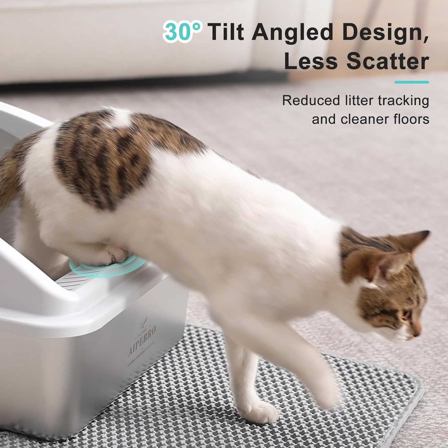 Stainless Steel Litter Box | XL Enclosed Cat Litter Box with Lid for Big Cats | High Sided, Anti-Urine Leakage | Non-Stick Bottom & Includes Litter Mat & Metal Scoop