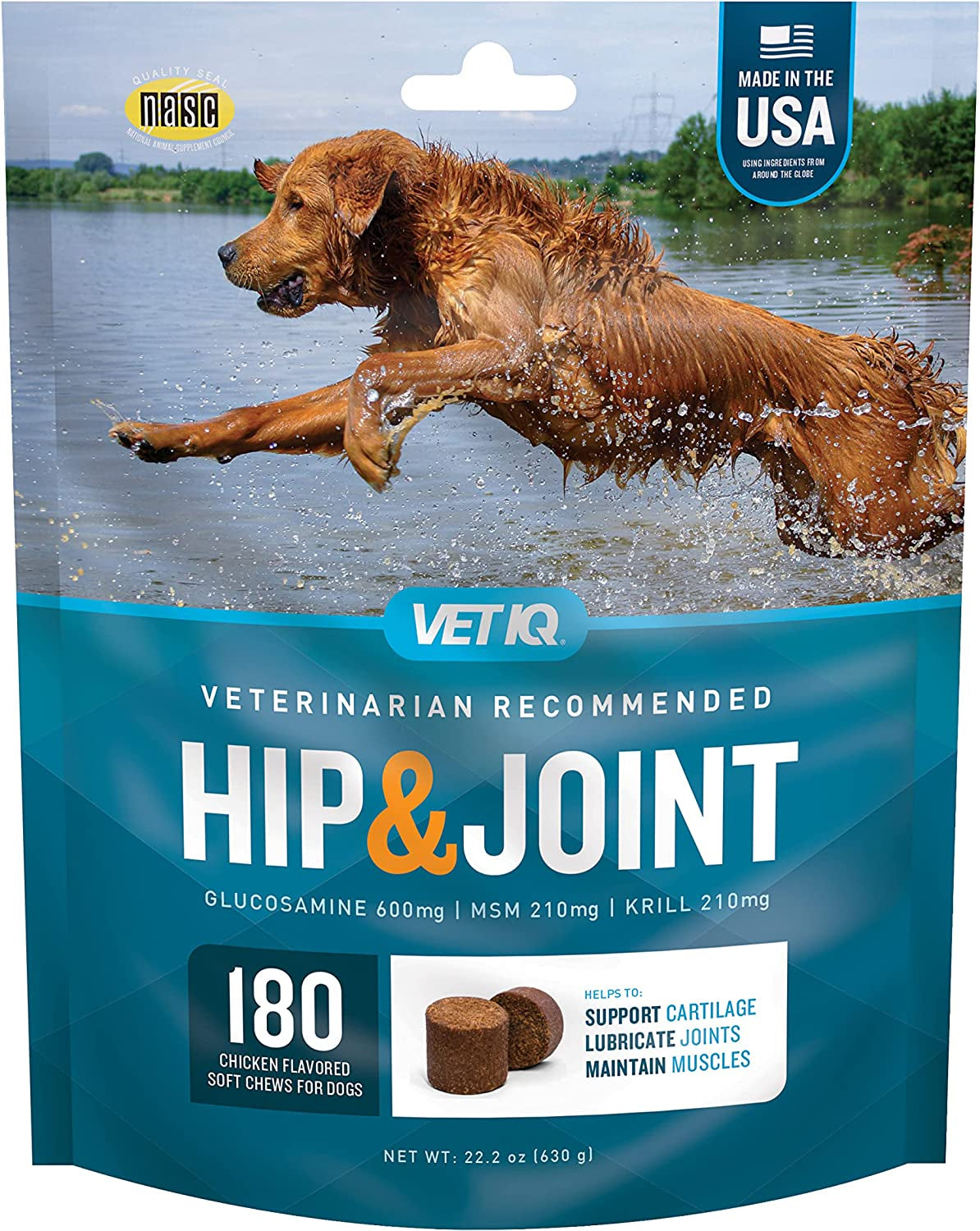 Vetiq Advanced Hip & Joint Chews for Dogs, 60 Count, Chicken Flavored Supplements Made with Glucosamine, Omega 3’S, Chondroitin, MSM, and Green Lipped Mussel, Increases Mobility and Maintains Muscles