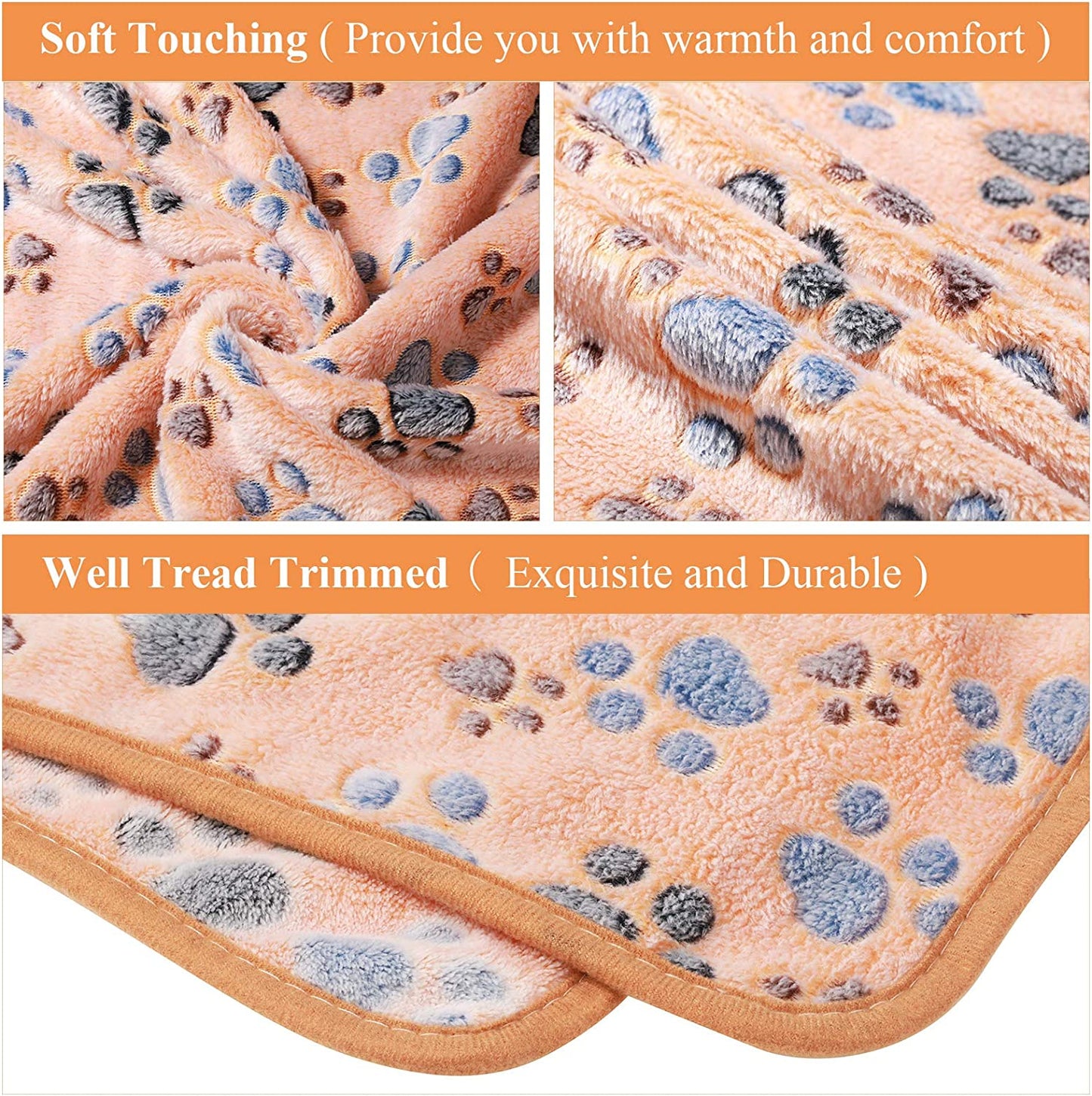 4 Pcs Pet Blanket Dog Puppy Blanket Paw Print Fleece Blanket for Small Medium Pet Dog Cat Warm Soft Sleep Mat Guinea Pig Cage Liners Blanket (Coffee,Large)