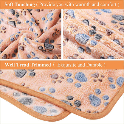 4 Pcs Pet Blanket Dog Puppy Blanket Paw Print Fleece Blanket for Small Medium Pet Dog Cat Warm Soft Sleep Mat Guinea Pig Cage Liners Blanket (Beige,Small)