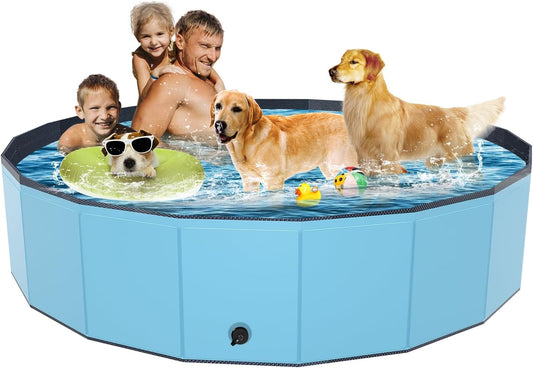 Foldable Dog Pool, YSJILIDE Portable PVC Dog Pet Swimming Pool, Collapsible Plastic Dog Bath for for Large Medium Small Dogs & Kids (Xxxl-79"X 16" Blue