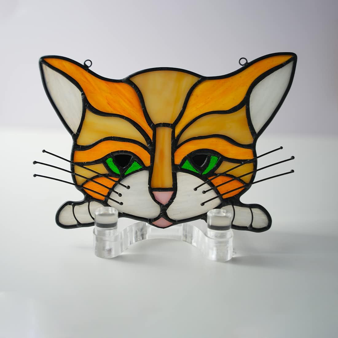 BOXCASA Orange Cat Decor Stained Glass Suncatchers for Windows,Cat Gifts for Cat Lovers Gifts for Women Stained Glass Window Hanging,Funny Cat Themed Gifts for Women Mom Grandma Friends