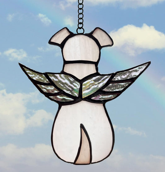 Stained Glass Window Hanging Angel Dog Memorial Gifts for Loss of Dog Sympathy Gift Suncatcher, Passing Away Remembrance Memory Ornaments for Dog Lovers, Pet Bereavement Rainbow Wings