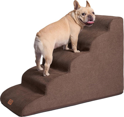 EHEYCIGA Curved Dog Stairs for High Beds 22.6" H, 5-Step Dog Steps for Small Dogs and Cats, Pet Stairs for High Bed Climbing, Non-Slip Balanced Pet Step Indoor, Brown