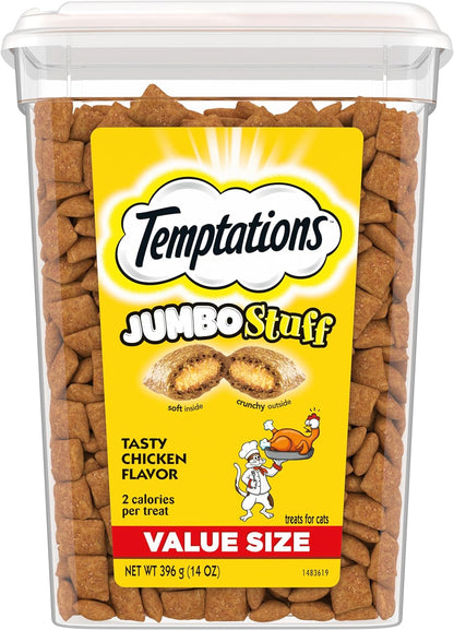 Temptations Jumbo Stuff Crunchy and Soft Cat Treats, Tasty Chicken Flavor, 14 Oz. Tub, (Pack of 2)