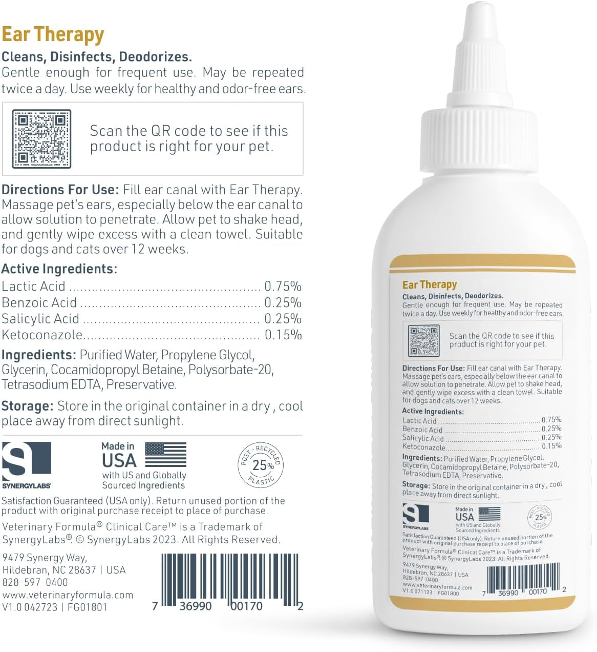 Veterinary Formula Clinical Care Ear Therapy, 4 Oz. – Cat and Dog Ear Cleaner to Help Soothe Itchiness and Cleans the Ear Canal from Debris and Buildup That May Cause Infection