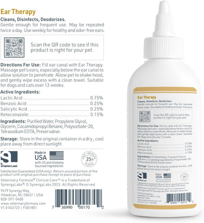 Veterinary Formula Clinical Care Ear Therapy, 4 Oz. – Cat and Dog Ear Cleaner to Help Soothe Itchiness and Cleans the Ear Canal from Debris and Buildup That May Cause Infection