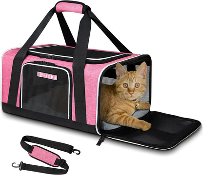 Pet Carrier 17X12X8.5 Jetblue Allegiant Airline Approved,Pet Travel Carrier Bag for Small Cats and Dogs, Soft Dog Carrier for 1-13 LBS Pets,Dog Cat Carrier with Safety Lock Zipper(Pink)