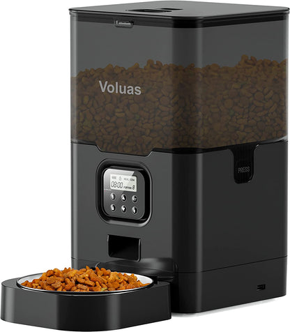 VOLUAS Cat Dry Food Dispenser with Timer, Automatic Cat Feeders with Desiccant Bag, Programmable Portion Size Control 4 Meals per Day, 10S Voice Recorder