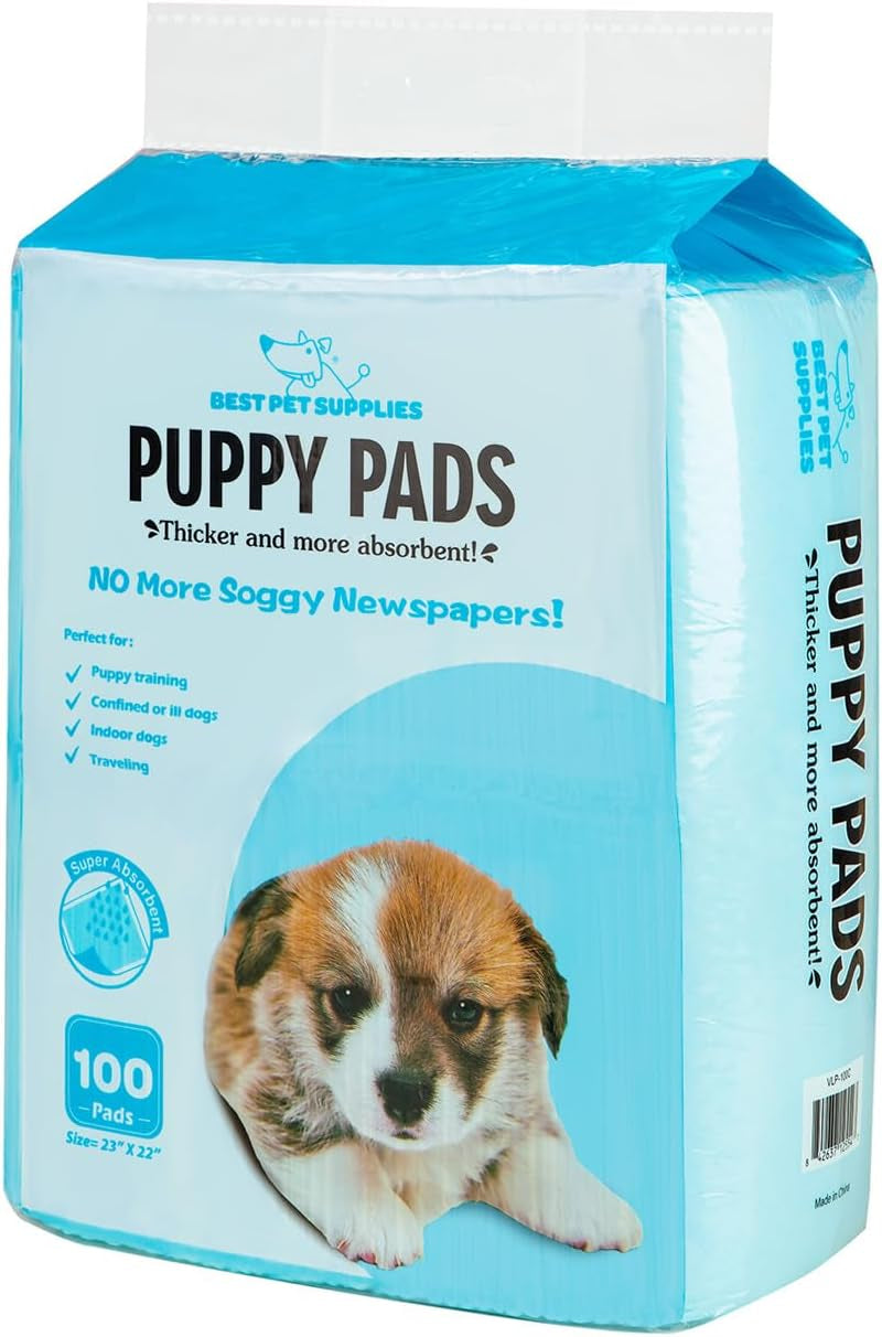 Best Pet Supplies 23" X 22" Disposable Puppy Pads 100 Pack for Whelping Puppies and Training Dogs, Ultra Absorbent, Leak Resistant, and Track Free for Indoor Pets, Floor Protection - Baby Blue