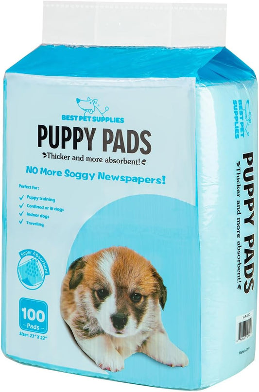 Best Pet Supplies 23" X 22" Disposable Puppy Pads 100 Pack for Whelping Puppies and Training Dogs, Ultra Absorbent, Leak Resistant, and Track Free for Indoor Pets, Floor Protection - Baby Blue