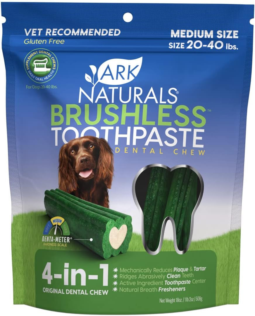 Ark Naturals Brushless Toothpaste, Dog Dental Chews for Medium Breeds, Freshens Breath, Helps Reduce Plaque & Tartar, 18Oz, 1 Pack