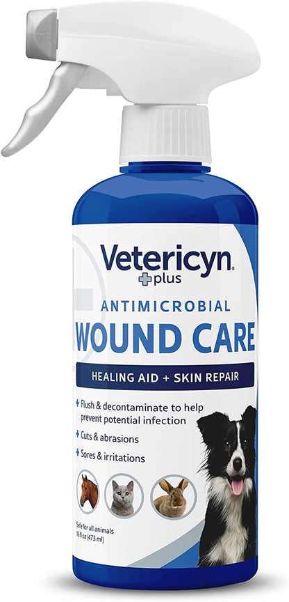 Vetericyn plus Dog Wound Care Spray | Healing Aid and Skin Repair, Clean Wounds, Relieve Dog Skin Allergies, Safe for All Animals. 3 Ounces