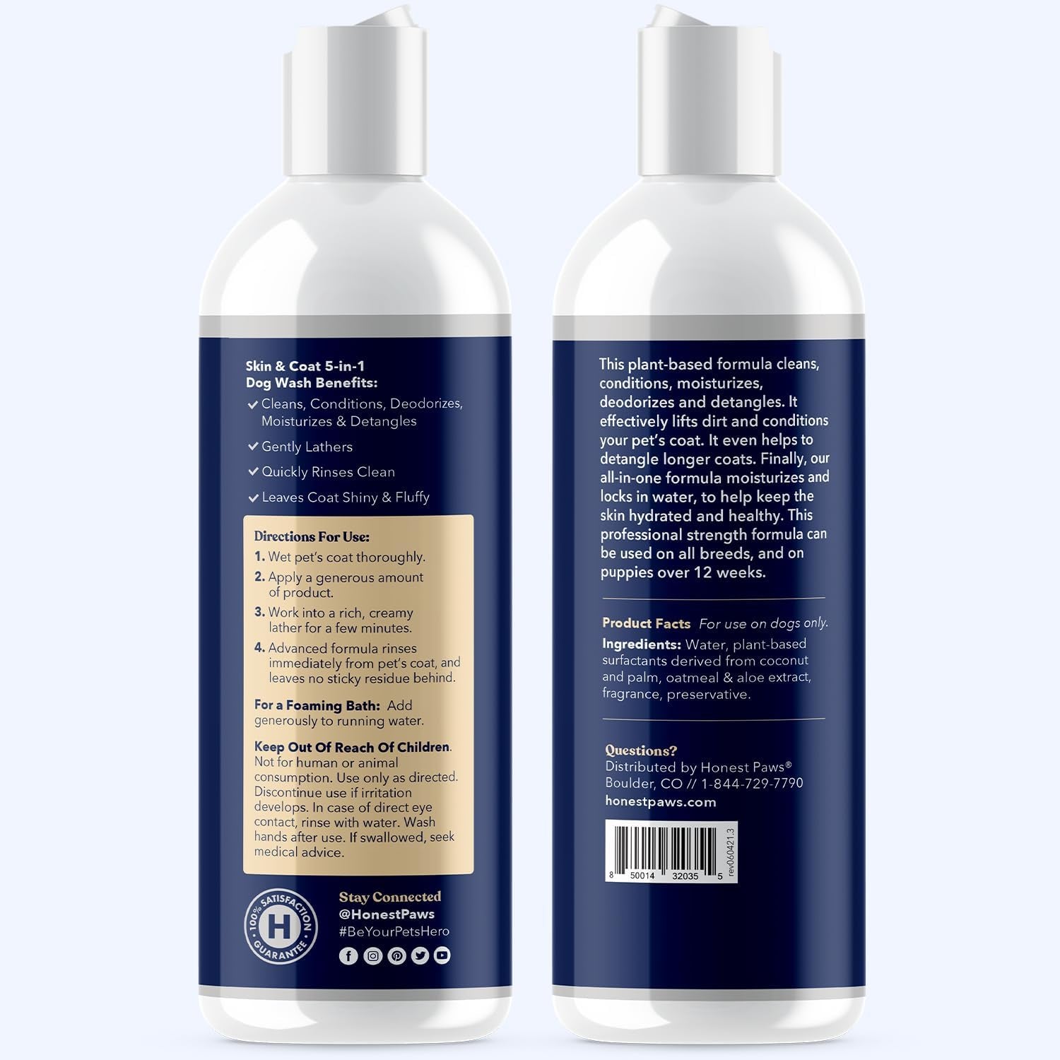 Honest Paws Dog Shampoo and Conditioner - Premium Dog Wash for Allergies and Dry, Itchy, Moisturizing for Sensitive Skin - Sulfate Free, Plant Based, All Natural - Coconut & Mango -16 Fl Oz