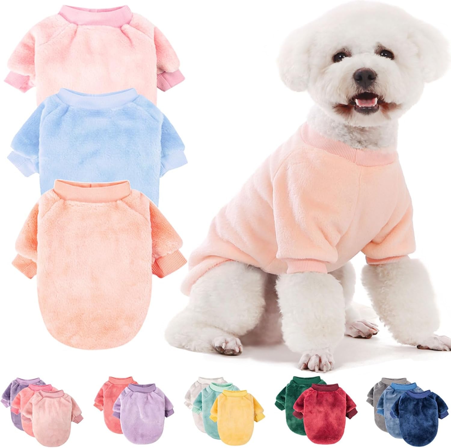 Fabricastle Dog Sweater, Pack of 3, Dog Clothes, Dog Coat, Dog Jacket for Small Medium Dogs Boy or Girl, Ultra Soft and Warm Cat Pet Sweaters (Ballet Pink,Skyblue,Peach, X-Small)