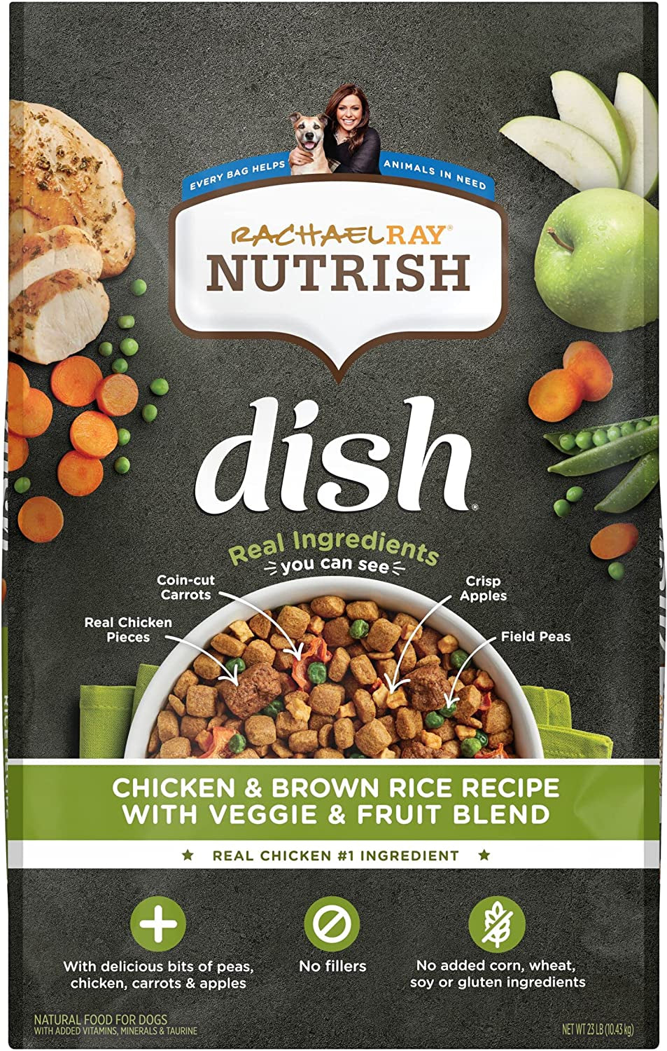 Rachael Ray Nutrish Dish Premium Dry Dog Food, Chicken & Brown Rice Recipe with Veggies & Fruit, 23 Pound Bag