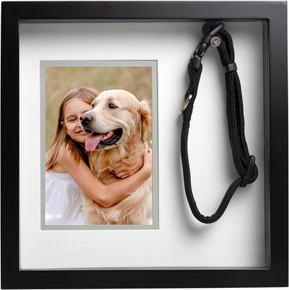 Pearhead Pet Collar Keepsake Picture Frame, Memorial Shadow Box, Wall Mountable Display, Bereavement Photo Frame for Dogs and Cats, Pet Loss Remembrance Gift, 4.5X6.5 Photo Insert, Black