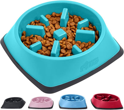 Gorilla Grip Slow Feeder Dog and Cat Bowls, Interactive Puzzle Toy for Dogs and Cats Food Training, Keeps Pets Busy and Prevents Puppy Overeating, Large, Small Breeds, 100% BPA Free, 1 Cup Turquoise