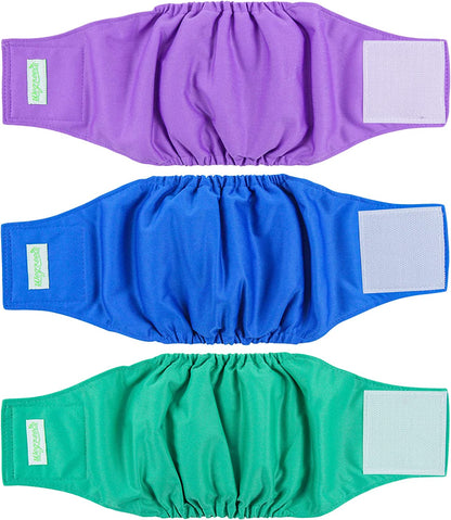 Wegreeco Washable Dog Diapers - Washable Male Dog Belly Wrap- Pack of 3 - (Blue,Green,Purple,Large)