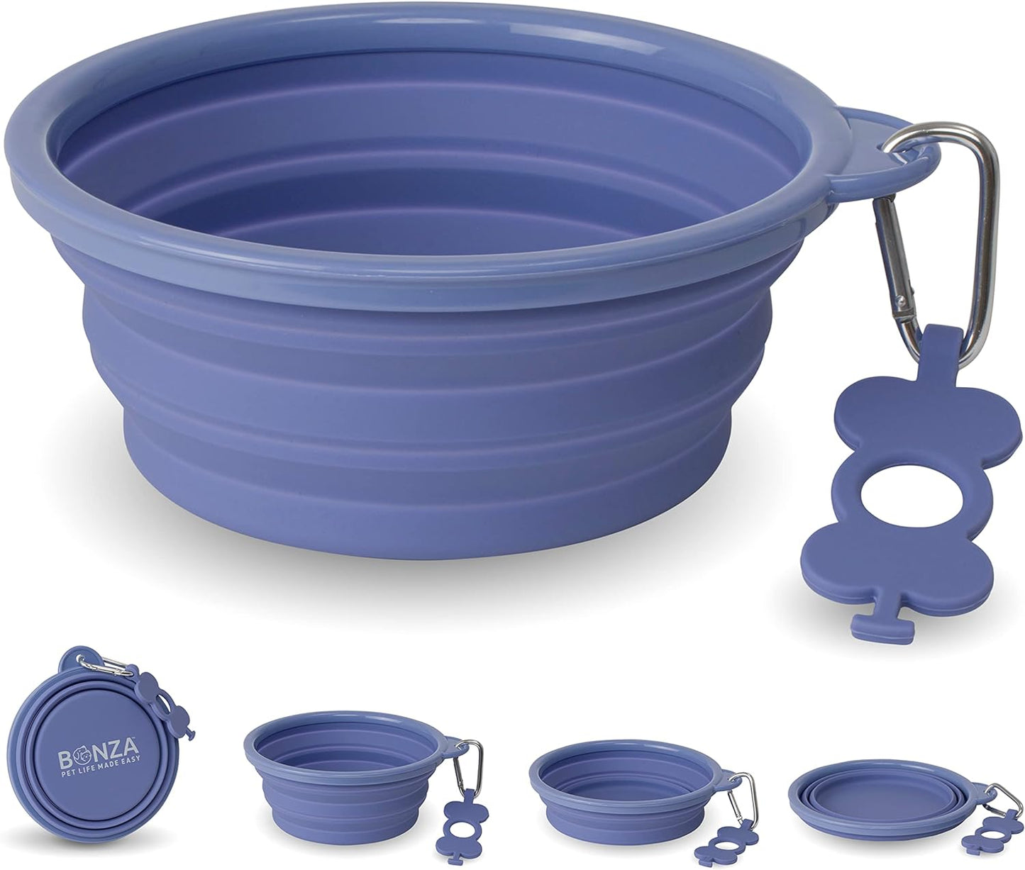 Extra Large Collapsible Dog Bowl 1500 Ml, Sturdy Reinforced Rim, Includes Carabiner & Water Bottle Holder Keychain, Periwinkle