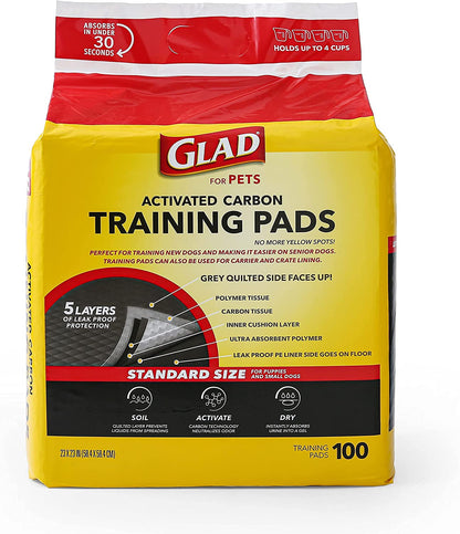 Glad for Pets Black Charcoal Puppy Pads, 100 Count -2 Pack | Puppy Potty Training Pads That Absorb & NEUTRALIZE Urine Instantly | New & Improved Quality Puppy Pee Pads