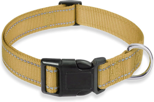 Reflective Dog Collar with Buckle Adjustable Safety Nylon Collars for Small Medium Large Dogs, Brown M