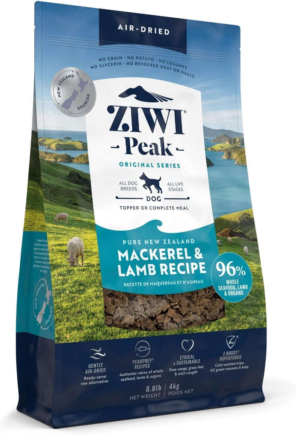 ZIWI Peak Air-Dried Dog Food – All Natural, High Protein, Grain Free and Limited Ingredient with Superfoods (Mackerel and Lamb, 8.8 Lb)