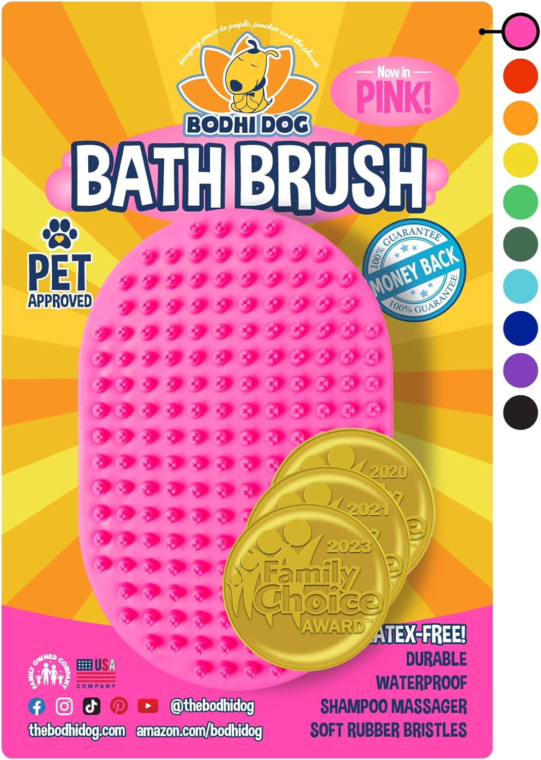 Bodhi Dog Shampoo Brush | Pet Shower & Bath Supplies for Cats & Dogs Grooming | Long & Short Hair Dog Scrubber | Professional Quality Dog Wash Brush