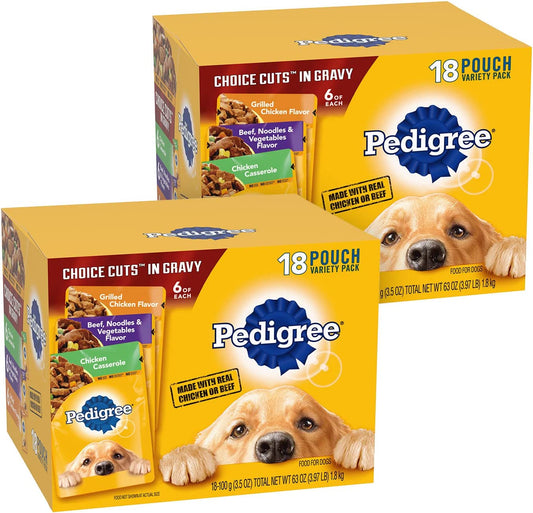 PEDIGREE CHOICE CUTS in GRAVY Adult Soft Wet Dog Food 18-Count Variety Pack, 3.5 Oz Pouches (Pack of 2)