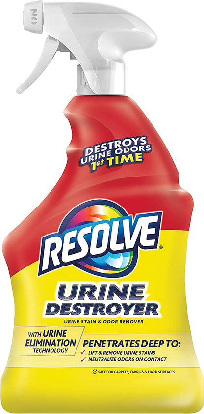 Resolve Urine Destroyer Spray Stain & Odor Remover, Transparent, No Flavor, 32 Fl Oz