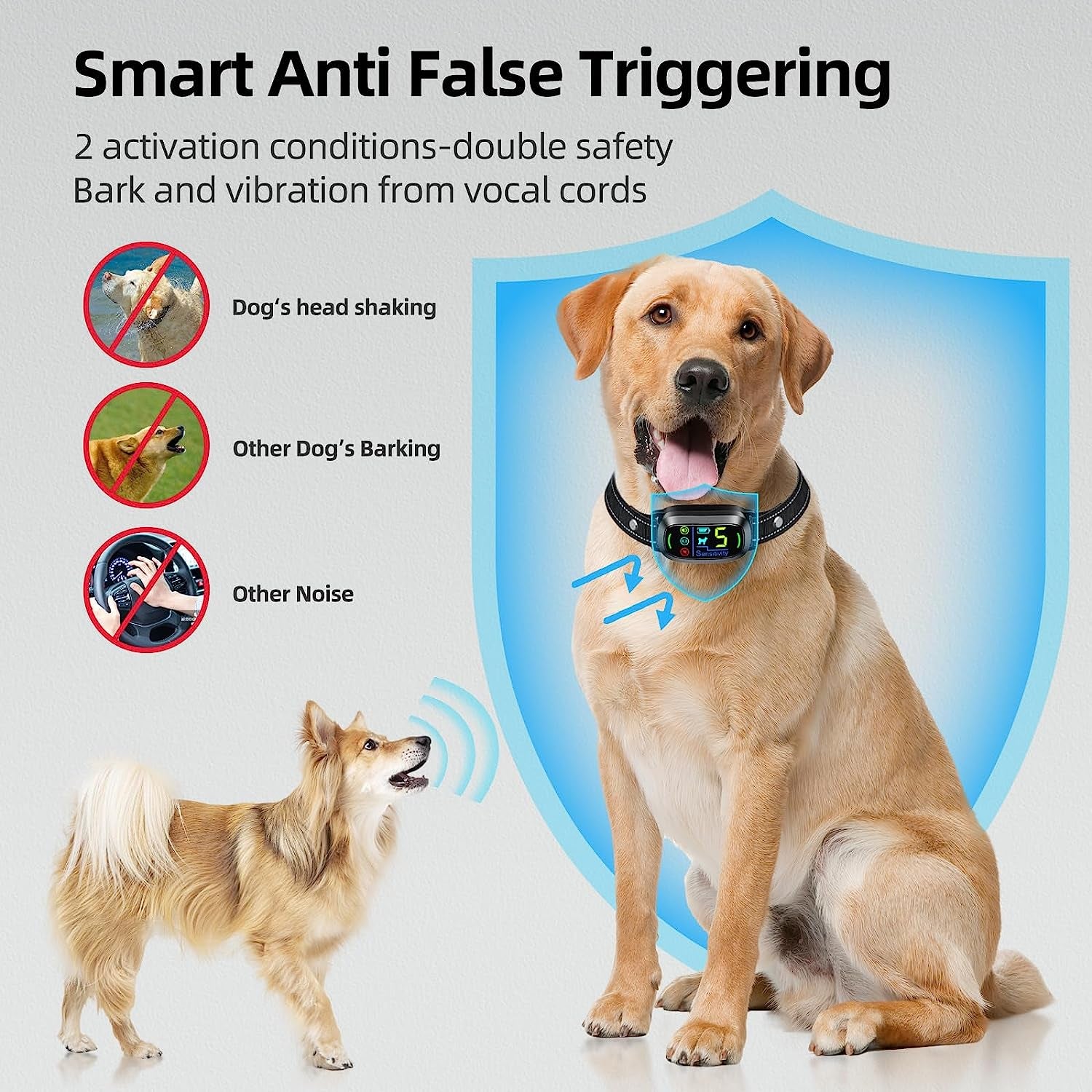 Dog Bark Collar, FAFAFROG Rechargeable Smart Collar, anti Barking Training Collar with 5 Adjustable Sensitivity Beep Vibration, Bark Collar for Large Medium Small Dogs (Clear)