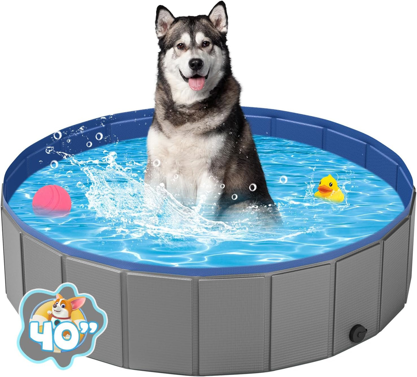 Portable Dog Pool PVC Pet Swimming Pool Bathtub Collapsible Dog Pool, Hard Plastic Pool for Pets to Swim and Bath (M-40" X 12" Dark Grey)