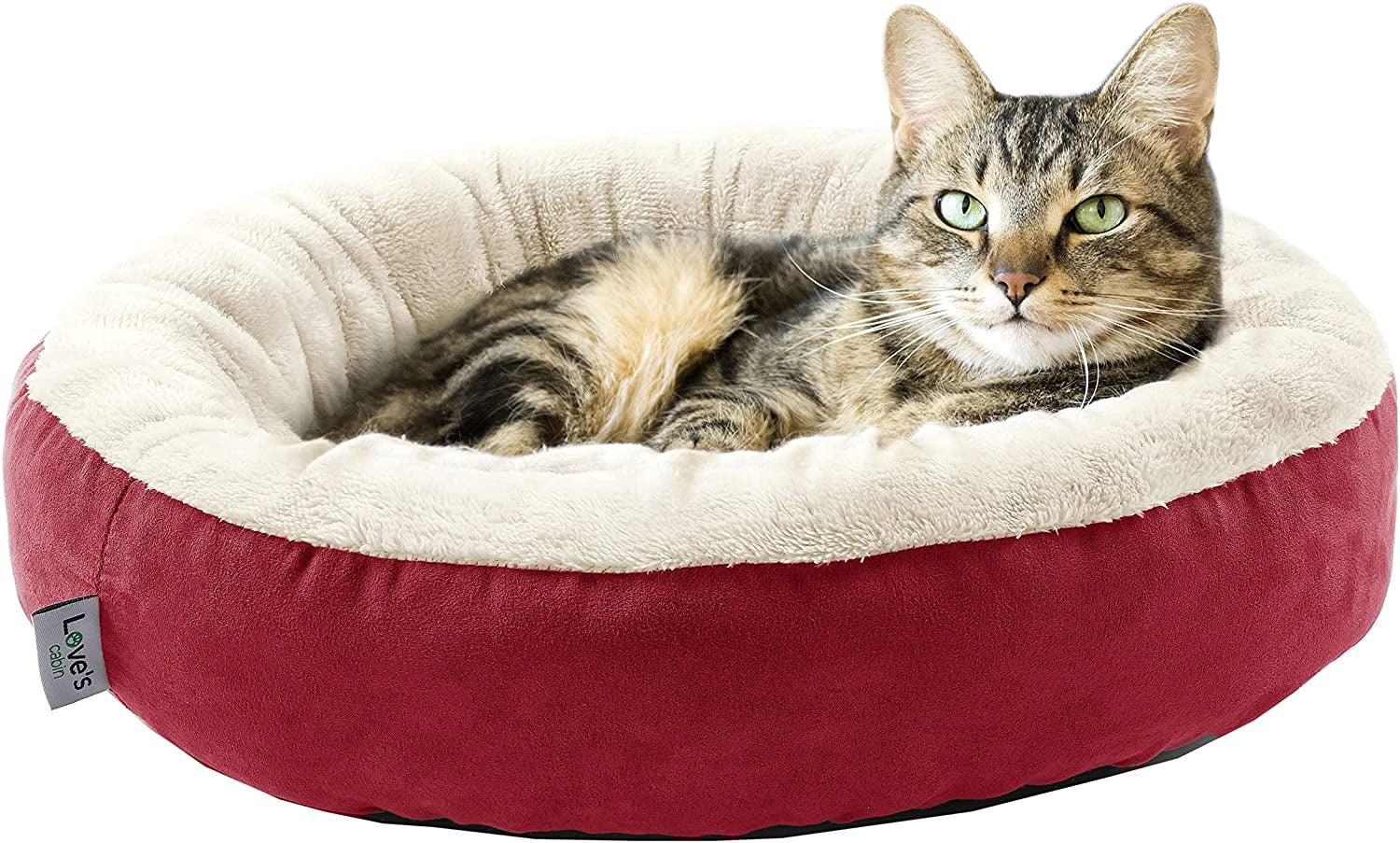 Love'S Cabin round Donut Cat and Dog Cushion Bed, 20In Pet Bed for Cats or Small Dogs, Anti-Slip & Water-Resistant Bottom, Super Soft Durable Fabric Pet Beds, Washable Luxury Cat & Dog Bed Red