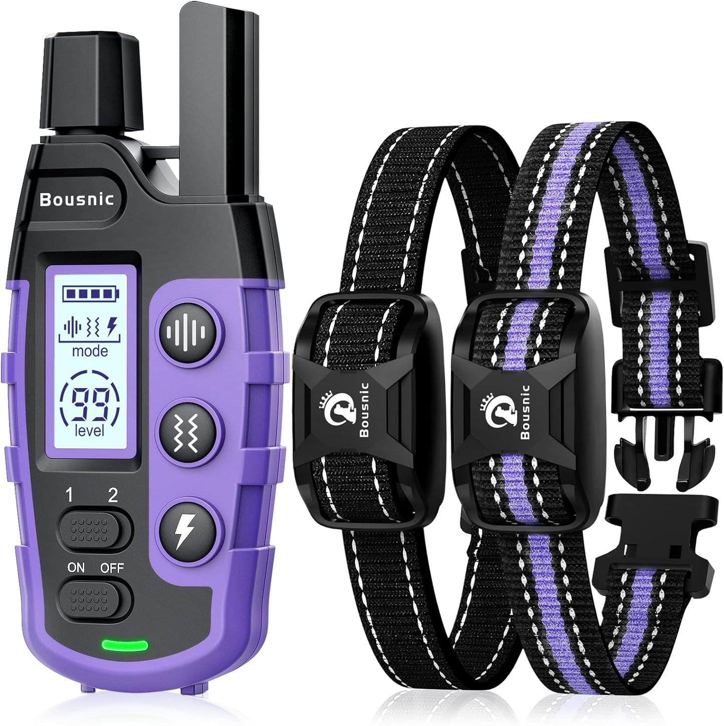 Bousnic Dog Shock Collar 2 Dogs (5-120Lbs) - 3300 Ft Waterproof Training Collar for Dogs Large Medium Small with Rechargeable Remote, Beep (1-8) Vibration (1-16) and Humane Shock (1-99) Modes