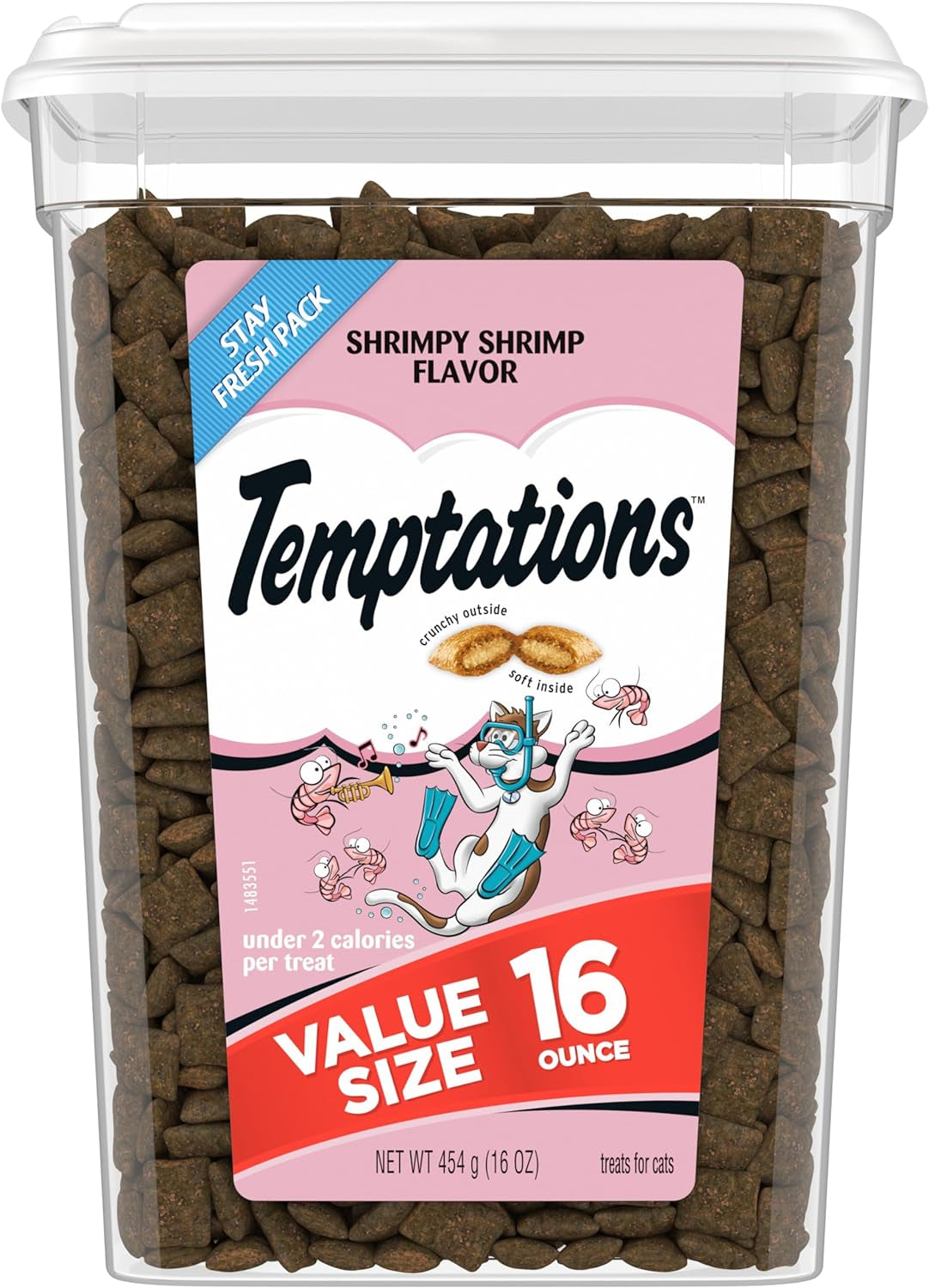 TEMPTATIONS Classic Crunchy and Soft Cat Treats Shrimpy Shrimp Flavor, 16 Oz. Tub