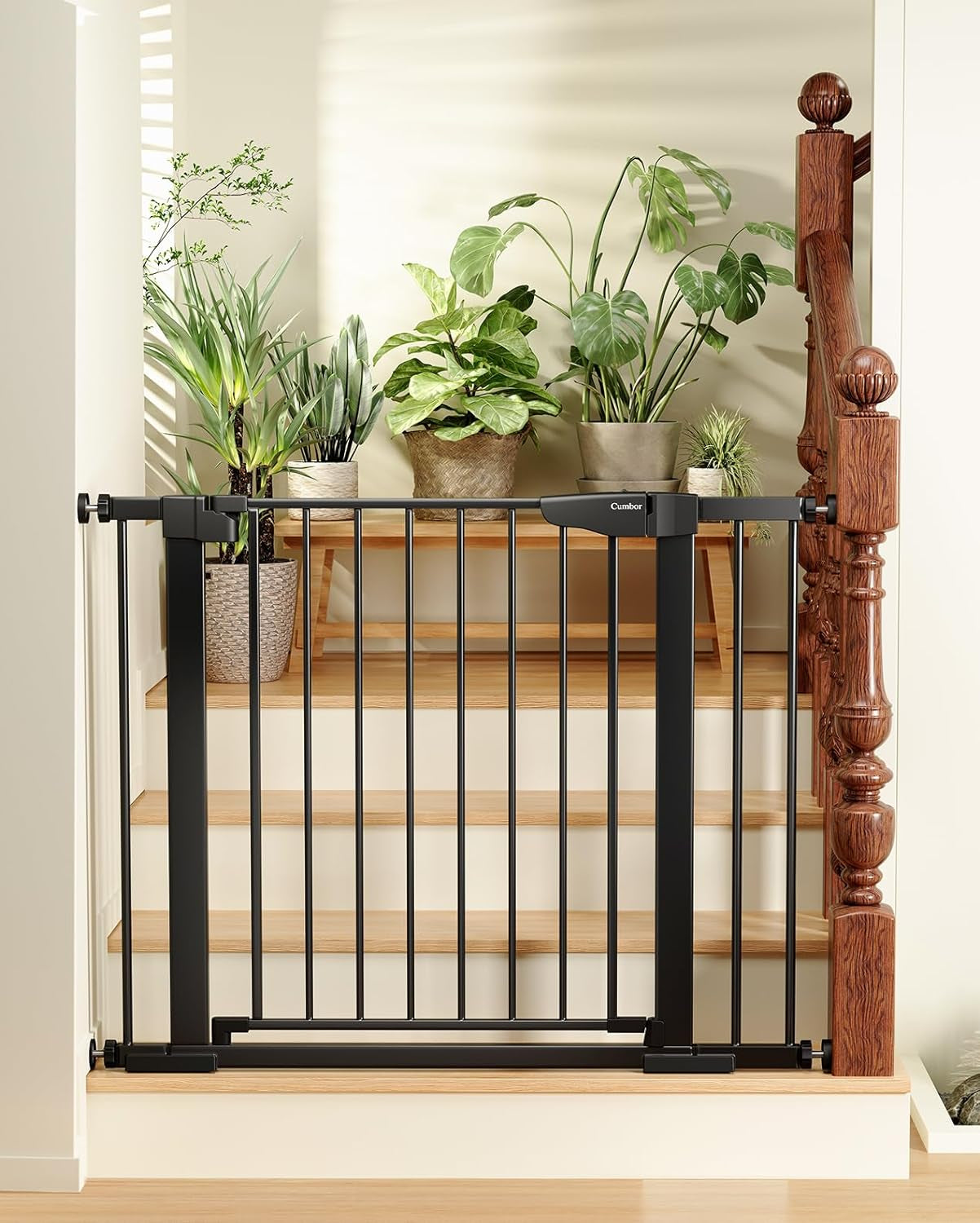 Cumbor 29.7-46" Wide Extra Tall Safety Dog and Baby Gate, 36" Tall Pressure Mounted Auto Closed Pet Gate for Stairs,Doorway, Easy Walk Thru Child Gate for the House, Black, Mom'S Choice Awards Winner