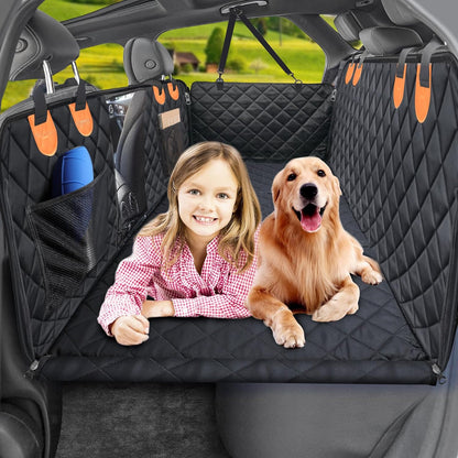 URPOWER Back Seat Extender for Dogs, Dog Car Seat Cover with Hard Bottom Dog Car Seat Bed Waterproof Dog Hammock for Car Pet Backseat Protector with Mesh Window and Storage Pocket for Car, SUV