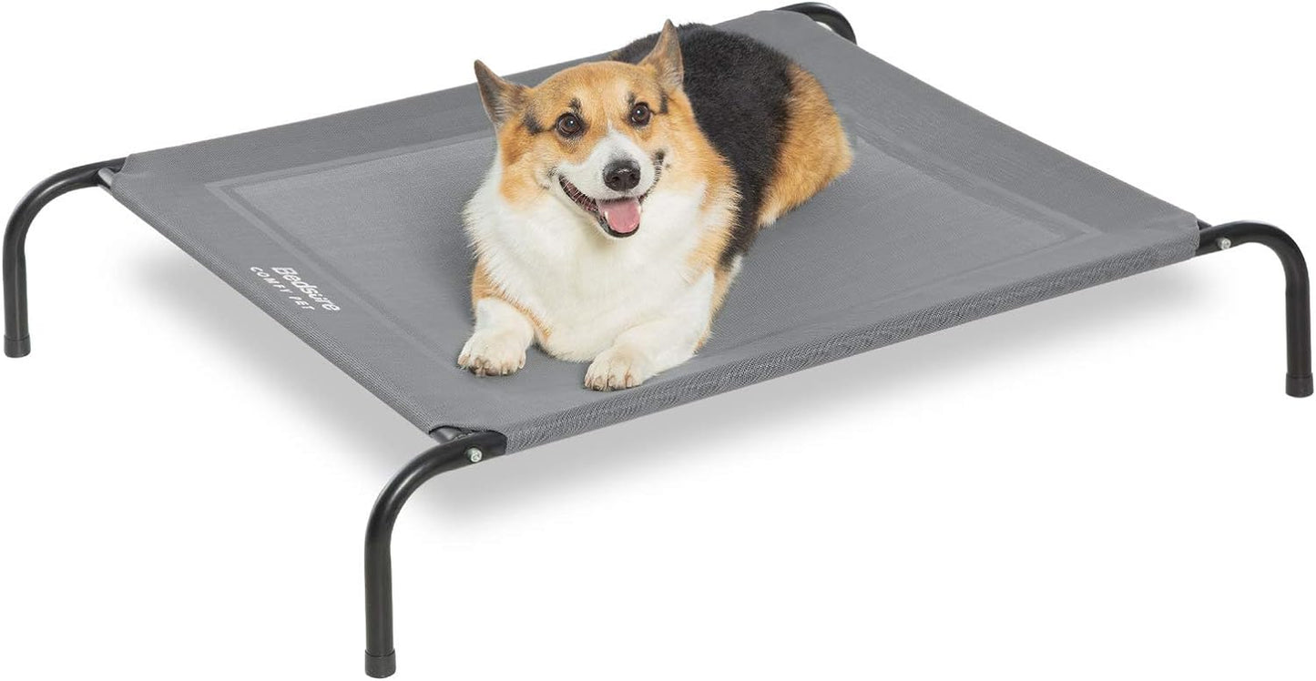 Bedsure Medium Elevated Cooling Outdoor Dog Bed - Raised Cots for Medium Dogs, Portable Indoor & Outdoor Pet Hammock Bed with Skid-Resistant Feet, Frame with Breathable Mesh, Grey, 43 Inches