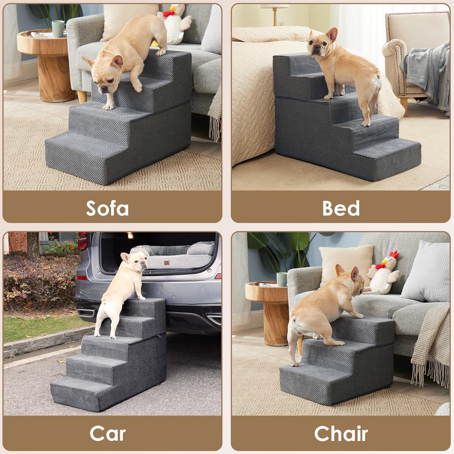 EHEYCIGA Dog Stairs for Bed 18”H, 4-Step Dog Steps for High Bed, Pet Steps for Small Dogs and Cats, Non-Slip Balanced Dog Indoor Ramp, Black