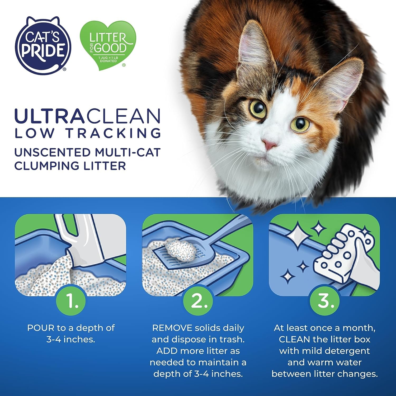 Cat'S Pride Max Power: Ultraclean Low Tracking Multi-Cat Clumping Litter - Keeps Paws & Home Clean - up to 10 Days of Powerful Odor Control - 99% Dust Free - Unscented, 15 Pounds