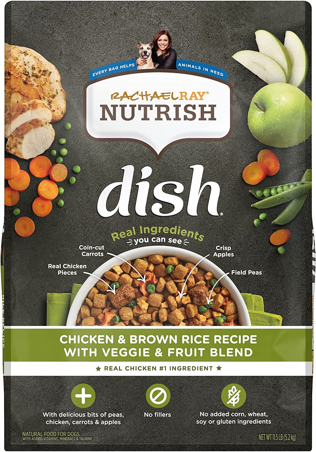 Rachael Ray Nutrish Dish Premium Dry Dog Food, Chicken & Brown Rice Recipe with Veggies & Fruit, 11.5 Pound