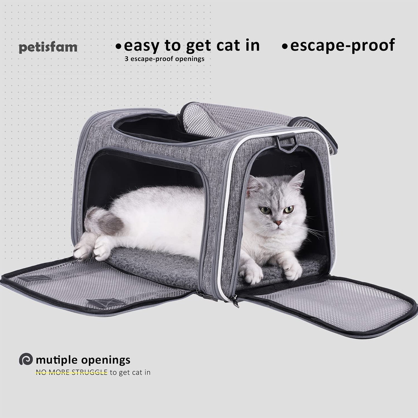 Petisfam Soft Pet Travel Carrier Bag for Medium Cats and Puppy. Easy Vet Visit, Airline Approved, Top Loading, Easy Storage